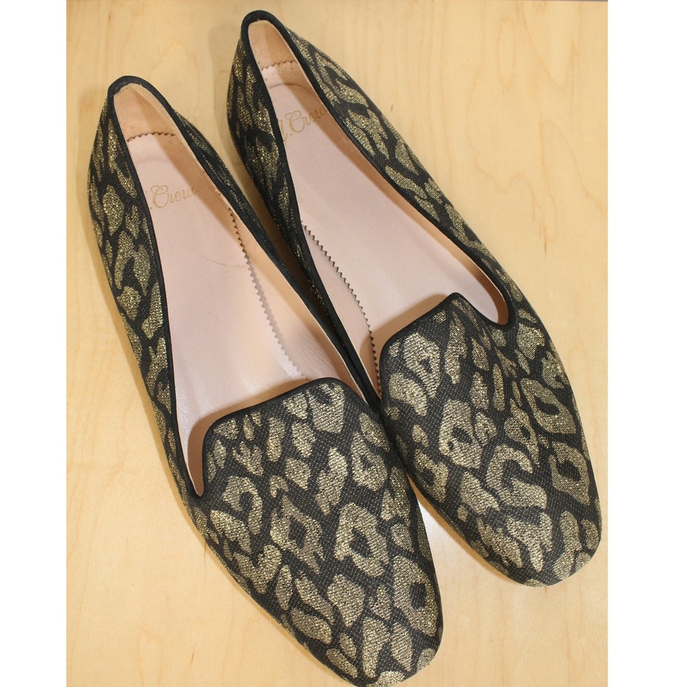 J.Crew Metallic Leopard Jacquard Flats Smoking Loafers Black Womens 9 - Picture 2 of 8
